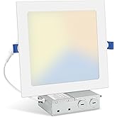 HONZIN 1 Pack 8 Inch Square LED Recessed Lighting, Ultra-Thin Canless Ceiling Light, 5CCT Selectable 2700K/3000K/3500K/4000K/5000K, 20W Dimmable, IC Rated with Junction Box, White Trim