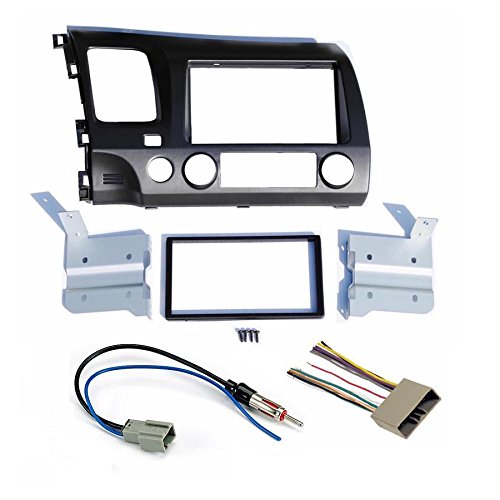 Honda Civic 2006 2007 2008 2009 2010 2011 Dark Grey Aftermarket Radio Stereo Double Din Install/Installation Dash Kit with Wiring Harness and Antenna Adapter