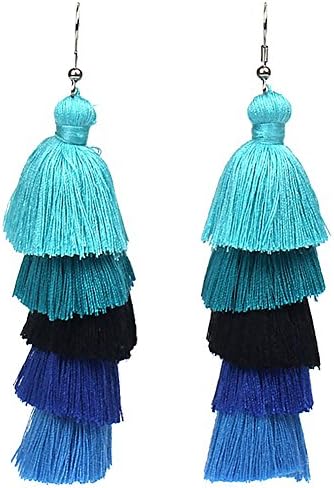 LUCKYOON Boho jewelry multi layer rope Tassel Light drop Earrings for women girl long dangle earring gift (Blue)