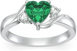 Shusukue Heart Crystal Rings 925 Sterling Silver Minimalist Solitaire 12 Month Birthstone Rings Personalized Engraved Name Ring Birthday Promise Jewelry Gift for Women (with Gift Box)