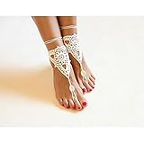 San Tokra Bridal Beach Wedding Foot Jewelry Gift Sexy Ankle Bracelet Crochet Barefoot Sandals for Women, New Nude Shoes