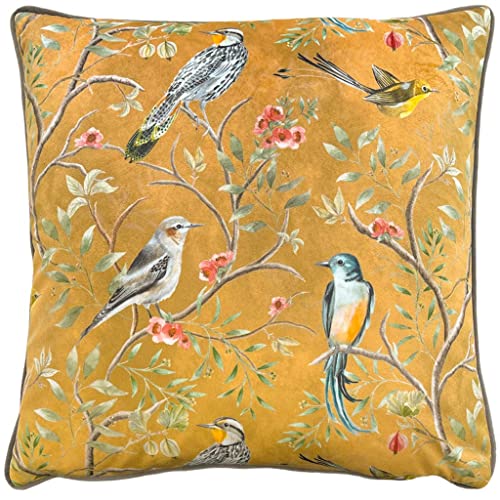 Wylder Tropics Housse de Coussin Orient Chinoiserie Oiseaux Doré 43 x 43 cm