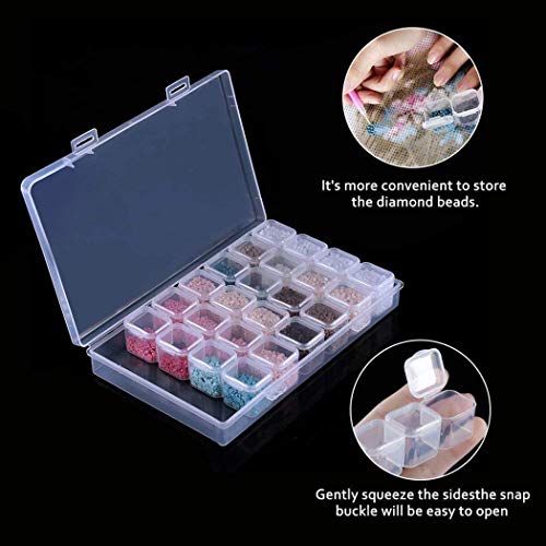 Diamond Embroidery Box, JUSTDOLIFE Diamond Embroidery Box 2Pack 28 Slots Painting Cross Stitch Box Storage Box Mini Portable Diamond Painting Box Bead Storage
