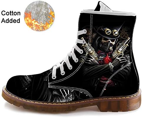 FIRST DANCE Fashion Skull Print Boots for Men Casual High Top Combat Motorcycle Boots for Man Plus Size Shoes Black Outdoor Sneakers
