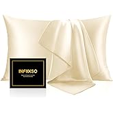 INFIIXSO Mulberry Silk Pillowcase for Hair and Skin, Silk Pillow Cases Queen Size Set of 2 with Hidden Zipper 20x30 Inches, Ultra Smooth and Soft Cooling Pillow Cases for Hot Sleepers(Ivory, 2 Pack)
