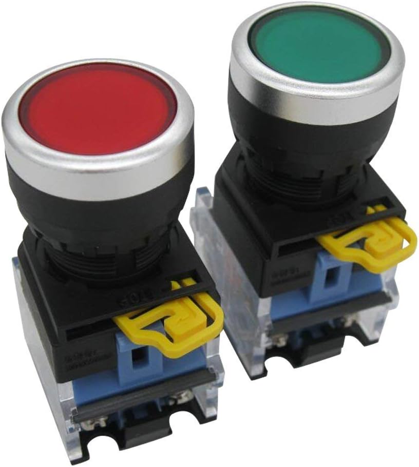 Taiss 2pcs 22mm Momentary Push Button Switch 10A 440V 1NO 1NC DPST Red Green Sign DPST Pushbutton Switches LA38-11BN/GR