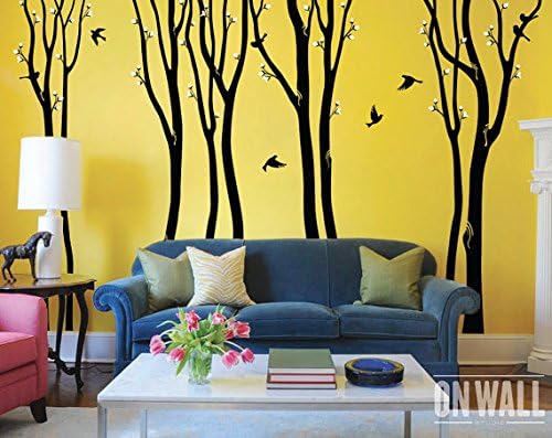 Large birch tree decal, nursery birch decal, tree wall decal, 9 Birch Trees, Vinyl Wall Decal bird stickers