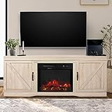 ENSTVER Fireplace TV Stand with Barn Door,Wood