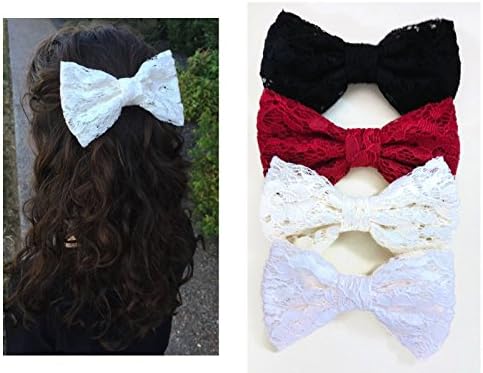 Sowing Love Large Lace Hair Bow - Ladies and Girls 5 Hair Bows - Various Colors (White)