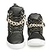 Twisted Women's Addison Quilted Faux Leather Hi-Top Fashion Sneakers with Gold Chain and Zipper Details- BLACK, Size 10