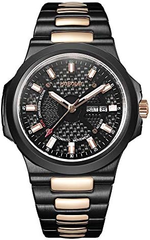 Huboler 929.01 Men's Pro Diver Automatic Skeleton Mechanical Black Carbon Fiber Dial Two Tone Stainless Steel Watch