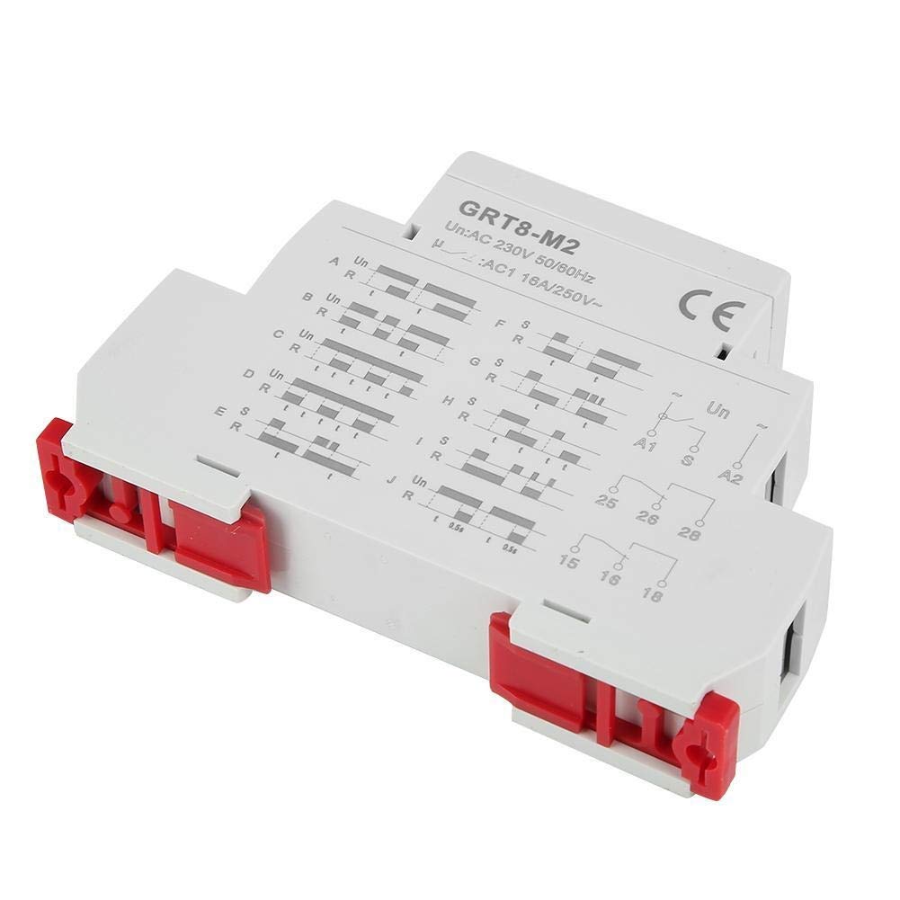 Relay Module, AC 220V GRT8-M2 Multifunctional Delay Time Relay with 10 Functions DIN Rail Mount Delay Relay