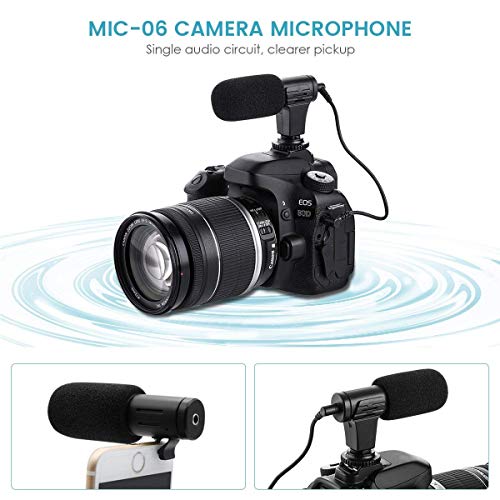 Camera Microphone, EIVOTOR Mic-06 3.5mm Digital Video Recording Microphone for D-SLR Camera, DV Camera, Mobile Phone and Computer, Black