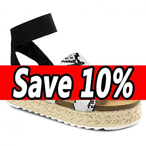 Joywow Women Sandals Casual Espadrilles Sandals Open Toe Platform Strappy Studded Wedge Buckle Ankle Strap Mid Heel Sandals (7 M US, G Snake Printed)