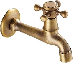 European Wall Mounted Water Faucet - T-NewTop Classic Water Tap Wall Mounted Single Cross Handle Brass Vintage Antique Water Control Sink Faucet Elegant Smooth Luxury Cold or Hot Long Faucet