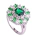 Psiroy 925 Sterling Silver Created Emerald Quartz Filled Cluster Flower Statement Ring