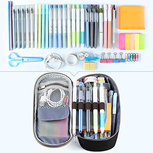 Pen Case, Homecube Big Capacity Pencil Bag Makeup Pouch Durable Students Stationery with Double Zipper, Black - Thumbnail 6