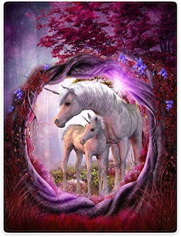 Blankets Fleece Blanket Throw for Sofa Bed Unicorn Horse Magical Animal Rose Red Tree 30" x 40"