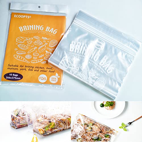 10 Counts Brine Bags by ECOOPTS | Double Zippers Seal Brine Bags | BPA Free | Medium Size (10×15 Inches)
