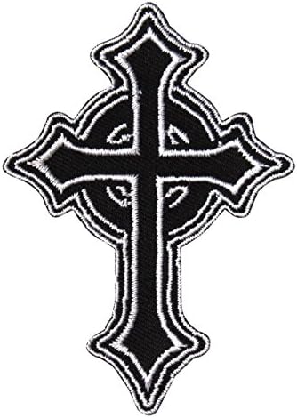 Catholic Cross White On Black Patch Christian Faith Symbol Iron On Applique