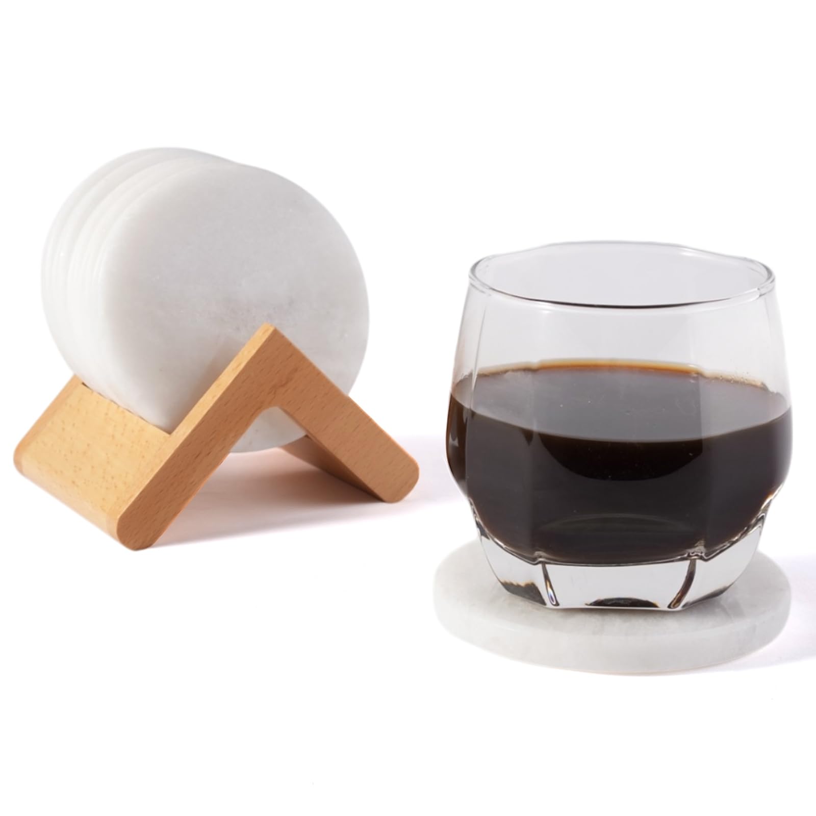 Photo 1 of Koville Round Marble Coasters Set of 6 for Coffee Table, 3.9" Inches Handmade Coaster, Luxury Aesthetic Modern Drink Coaster for Table Décor Home Décor, White Cup Coasters for Dining, Bar or Office