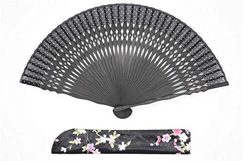 LYSA“Wave Point” Folding Hand Held Silk Fans for Women - Silk Tissue Protective Sleeve --- Chinese/Japanese Style (Wave point-CT013)