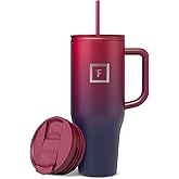 IRON °FLASK Co-Pilot Insulated Mug w/Straw & Flip Cap Lids - Cup Holder Bottle for Hot, Cold Drink - Leak-Proof - Water, Coffee Portable Travel Mug - Dark Rainbow, 40 Oz