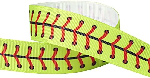 HipGirl Softball Ribbon Baseball Ribbon, 5yd 7/8 Softball, Baseball Grosgrain Ribbon for High School College Sport Team, Cheerleader Hair Bows Steamer Pony Holders-Seam Pattern(B022)