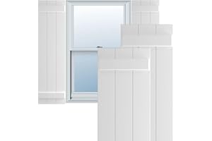 Ekena Millwork 16 1/8"W x 52"H True Fit PVC Three Board Joined Board-n-Batten Shutters, Unfinished (Per Pair - Hardware Not Included)