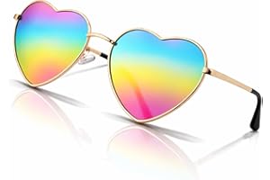 Rainbow Heart Shaped Sunglasses for Women Men, Pride Rainbow Heart Sunglasses UV400 Protection, Cute Heart Glasses for LGBTQ 