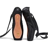 Nexete Professional Vanassa Ballet Pointe Shoes Satin Dance Slipper Flats with Toe Pad &amp; Ribbon,Leather Sole,Resilient Shank Able to Reach Full Pointe for Girl Women