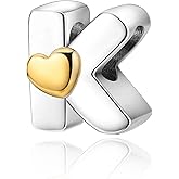 PARCOM S925 Sterling Silver Charms for Bracelets and Necklaces,Letter Charms A-Z for Bracelet Necklace with Golden Heart Initial Beads Pendant Jewelry Bracelets for Women Birthday Ceremony, perfect Valentine's Day gift