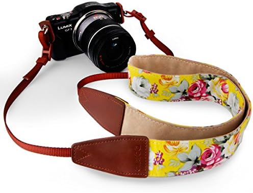 Camera Neck Shoulder Belt Strap, DOPTO Universal Vintage Camera Shoulder Strap for Women for DSLR SLR Nikon Canon Sony Olympus Samsung Camera strap Belt for Mirrorless Camera [Yellow Rose Floral]