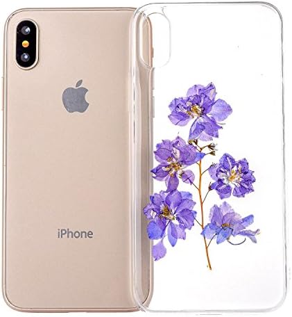 GWLuck GWL-RFCX-Purple Flowers Preserved Fresh Flower Case For iPhone X With Real Dry Floral Petal Leaves Embedded Clear Gel TPU Cover Scratch-Resistant For Girls - Purple Flowers