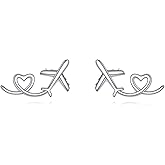 URONE Airplane Earrings 925 Sterling Silver Heart Airplane Stud Earrings Aircraft Jewelry Gifts for Women Men
