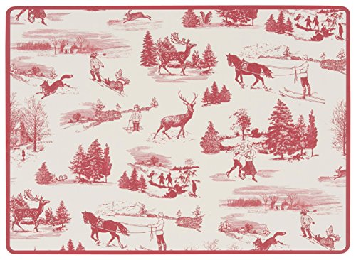 Now Designs Cork Backed Hard Placemats, Set of Four, Holiday Toile Print