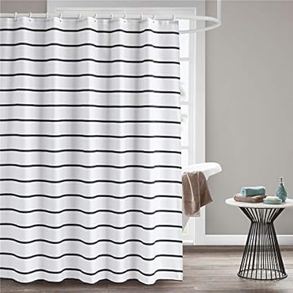 Amazon Com Nautical Sailor Black And White Stripe Shower Curtain
