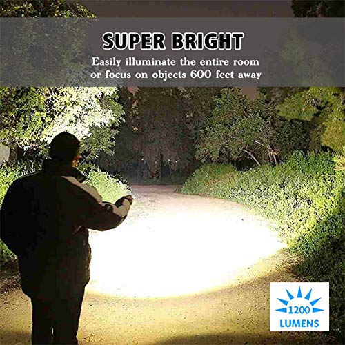 Tactical Flashlight 1200Lumens Zoomable Super Bright LED Rail Light Waterproof with Rechargeable Battery, Pressure Switch, Picatinny Offset Mount for Hunting Camping Outdoors