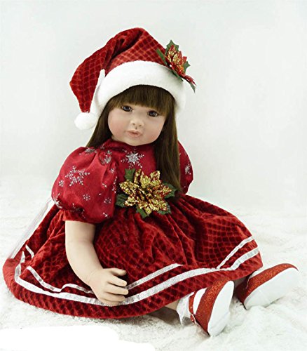 Christmas Decorations Todder Dolls Reborn Baby Girl in Santas Outfits Long Hair So Truly Lifelike Dummy Realborn,22-Inch