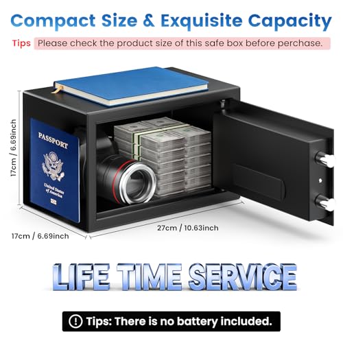 Mini Safe Box, 0.55 Cuft Home Safe with Fireproof Waterproof Bag, Anti-Theft Digital Security Lock Box with Smart Alert System, Mute Function, Personal Safes Box for Money Jewelry