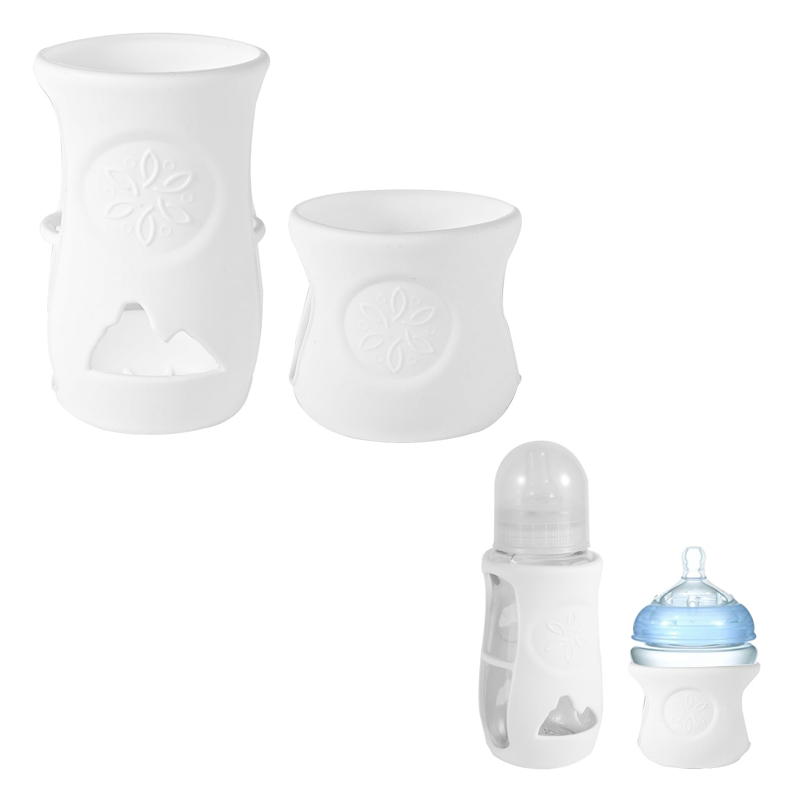 2pcs Baby Bottle Sleeves, Silicone Bottle Covers for Baby Super Elasticity Bottom Reinforcement Design Suitable for Natural Glass Baby Bottles Compatible with Philips Avent(White)