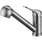 Derengge Stainless Steel Single Handle Pull Out Kitchen Faucet 1 Hole Kitchen Sink Faucet for Farmhouse, Camper, Laundry, Rv, Bar,EW-083L-BC