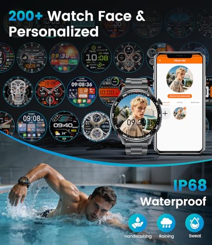 LIamadas Men's Smartwatch, Bluetooth, 1.7-Inch Large Smartwatch with LED Flashlight/800 mAh/IP68, 100+ Sports Modes, Heart Rate Monitor and Sleep, Android and iOS, Black Red