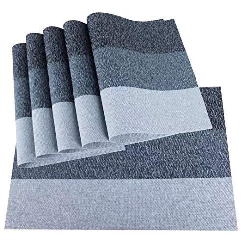 Familighter Placemats for Dining Table Set of 6 Woven Vinyl Washable Table Placemats Table Decoration Heat Insulation Stain Resistant Grey - Thumbnail 2