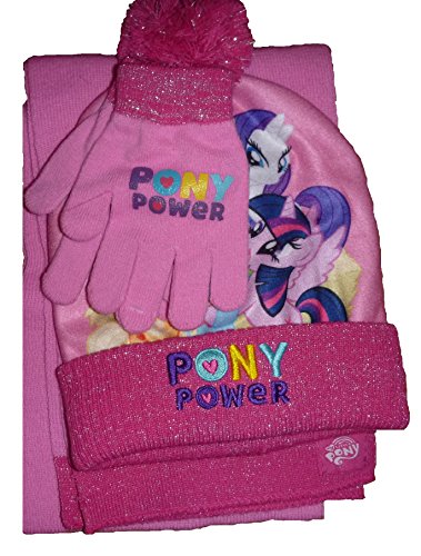 Girls Pink My Little Pony Winter Accessories Set-- Hat, Scarf, & Mittens