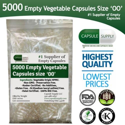 EMPTY VEGETARIAN VEGETABLE SIZE 00 l Halal/Kosher l SLS- Freel Non-GMO Vcaps size 00 (5000)