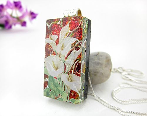 Calla Lily Dichroic Fused Glass Slide Pendant 18 Inch Chain Included