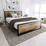 Amooly Queen Metal Bed Frame with Wood Headboard Platform Bed Frame/Strong Slat Support/Easy Assembly/Box Spring Optional