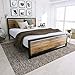 Amooly Queen Metal Bed Frame with Wood Headboard Platform Bed Frame/Strong Slat Support/Easy Assembly/Box Spring Optional