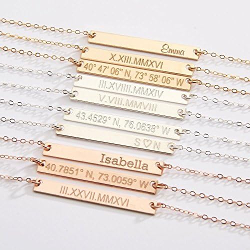 Custom Name Jewelry, Custom Coordinates Necklace, Dates, Rose Gold Bar, Necklace, Mom, Bridesmaids Gift, 14K Gold Filled, Rose Gold, Silver (CG249N).